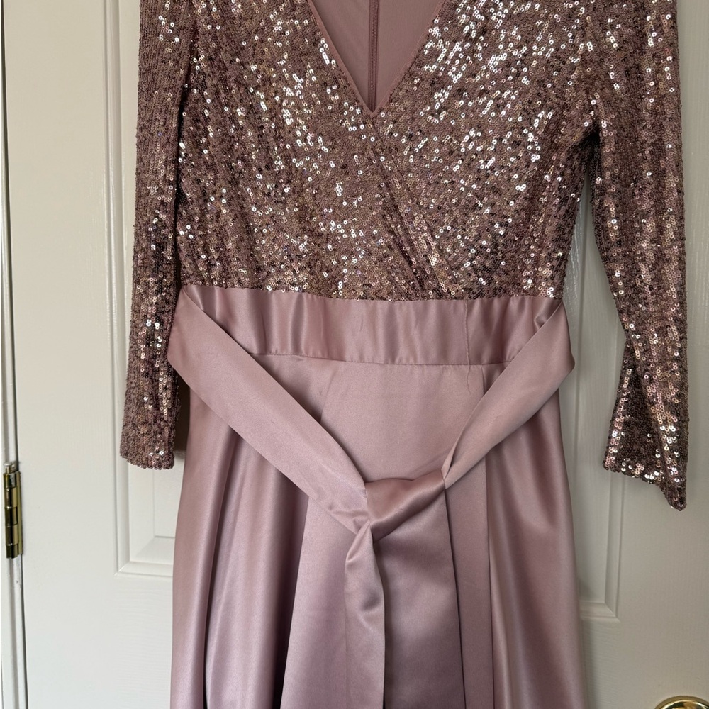 Xscape 3/4 Sleeve Sequin Top Stain Ballgown Mauve 12 - Picture 7 of 11